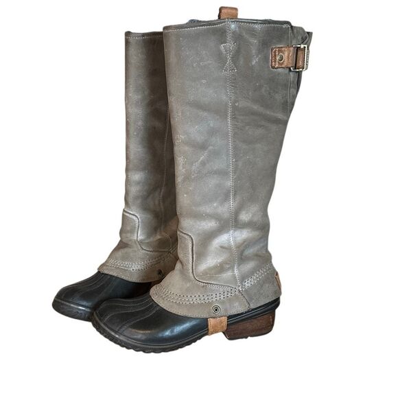 Sorel Slimpack Grey Leather Tall Riding Snow Winter Boots 7 - Picture 1 of 11